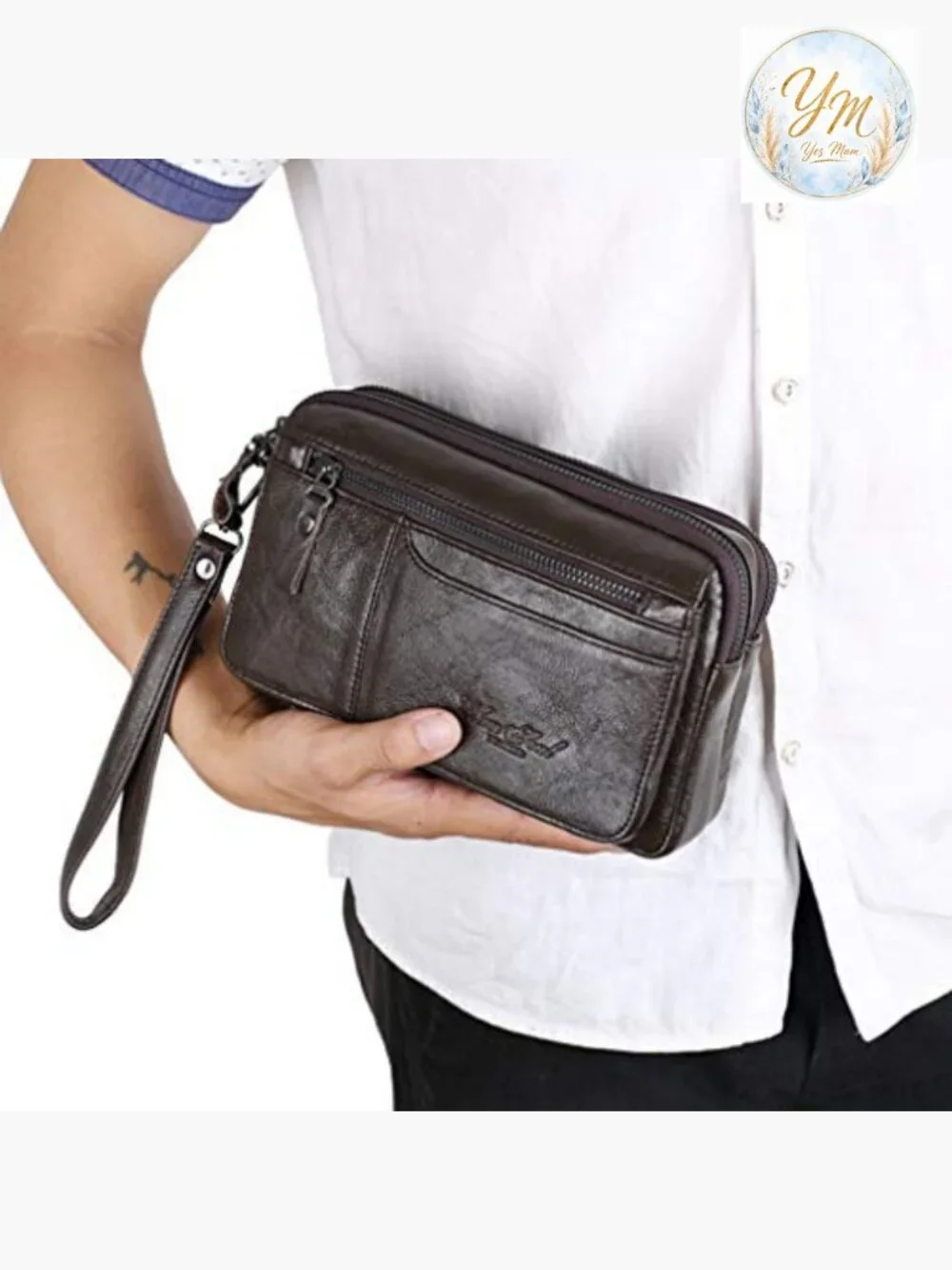 Genuine Leather Wristlet Clutch Wallet Organizer for Men
